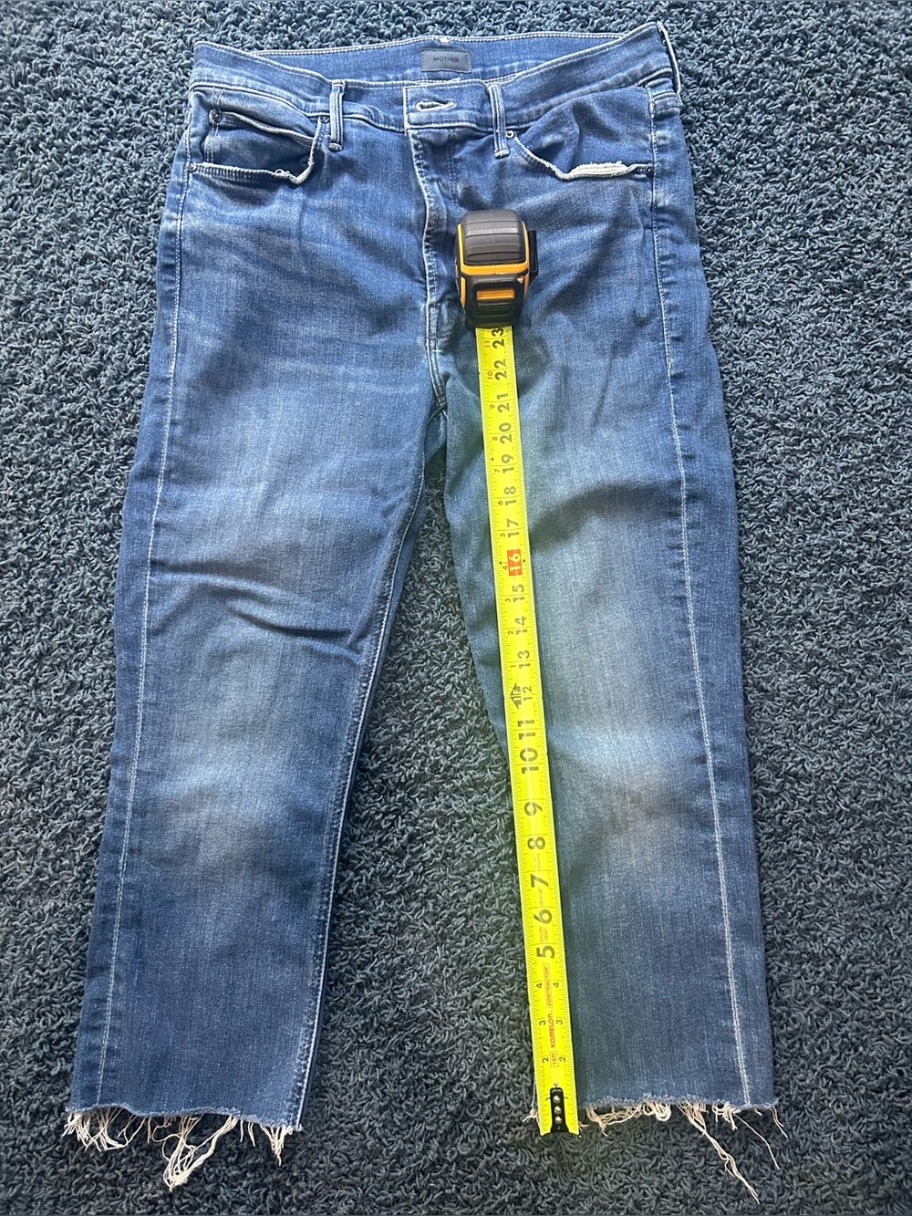 MOTHER womens Mid-Blue Slim Straight Jeans with Raw Hem